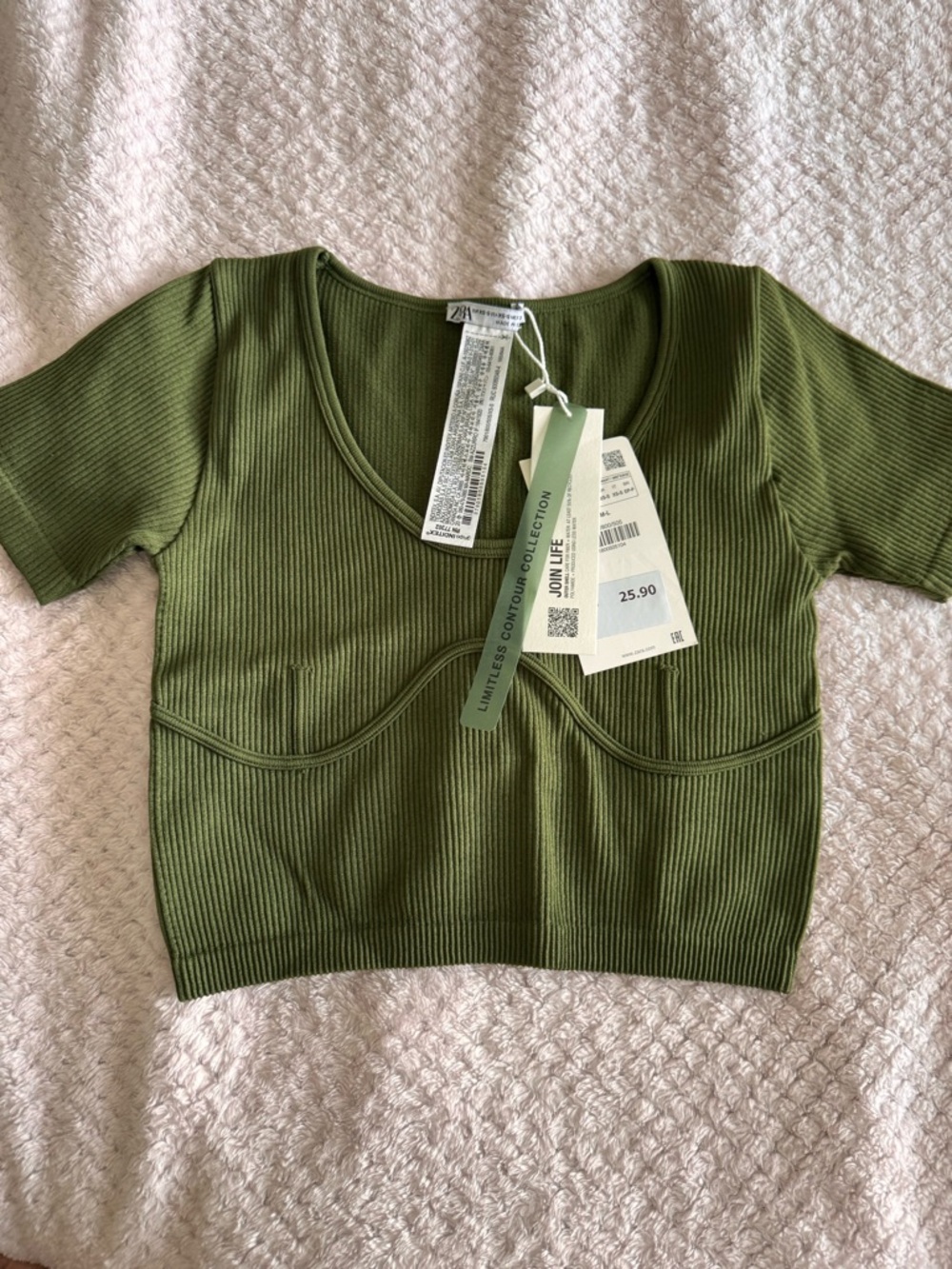 Zara Olive Ribbed Underbust Crop Top
